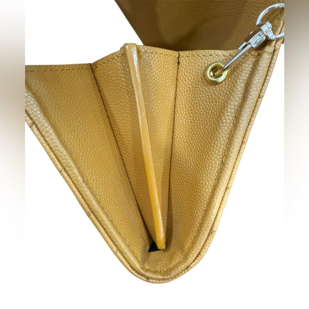 Saint Laurent YSL Cassandre Envelope Leather Wallet on Chain Mustard with COA
